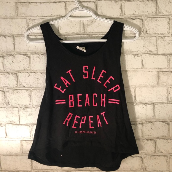 Black Tank Top “Eat Sleep Beach Repeat” from PINK - Picture 1 of 1